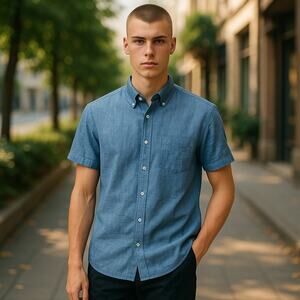 NWT Men’s J.Crew Linen Button Up Shirt Blue Summer Vacation Resort-wear M